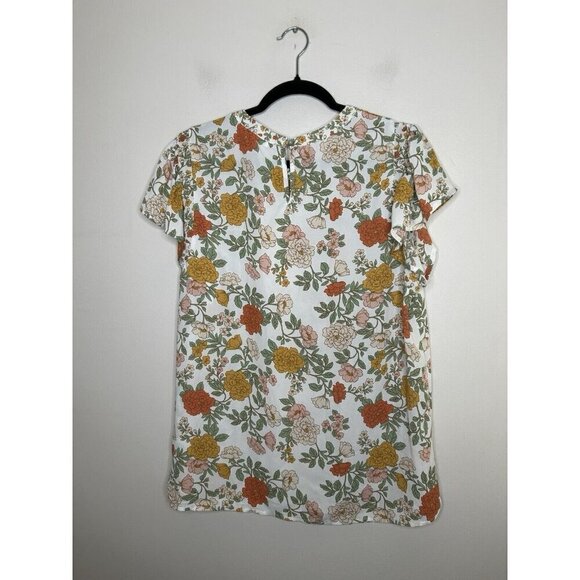 DR2 White Yellow Floral Top Tunic Light Weight Short Sleeve Blouse Size Large - Picture 5 of 10